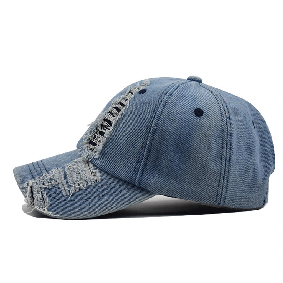 Men's and Women's Ripped Caps Trendy Fashion Washed Cotton Ripped Cowboy Baseball Caps Simple Light Board Hats