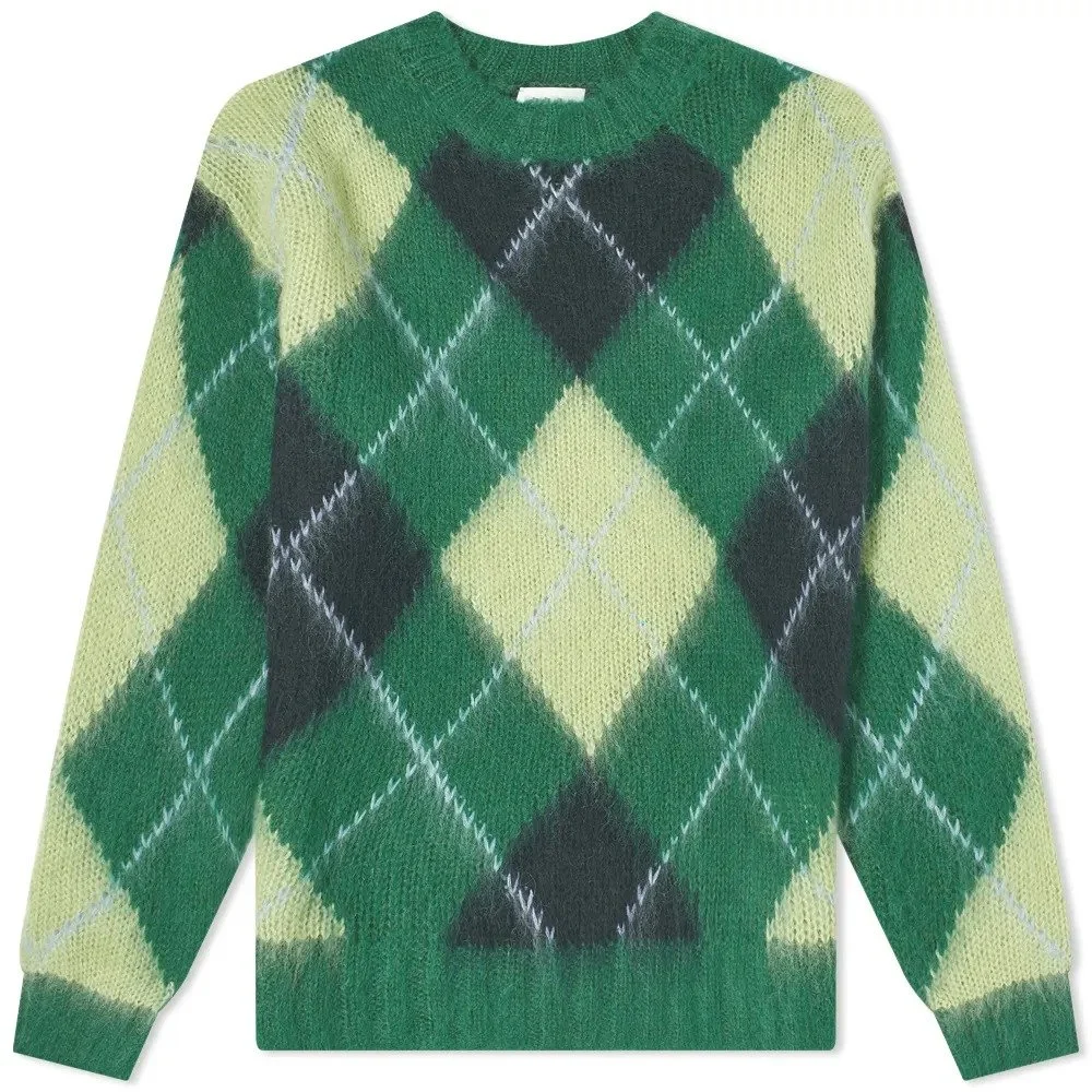 Custom Logo OEM Mohair Jacquard Sweater Long Sleeve Knitted Fashion Fuzzy Men Knit Sweaters