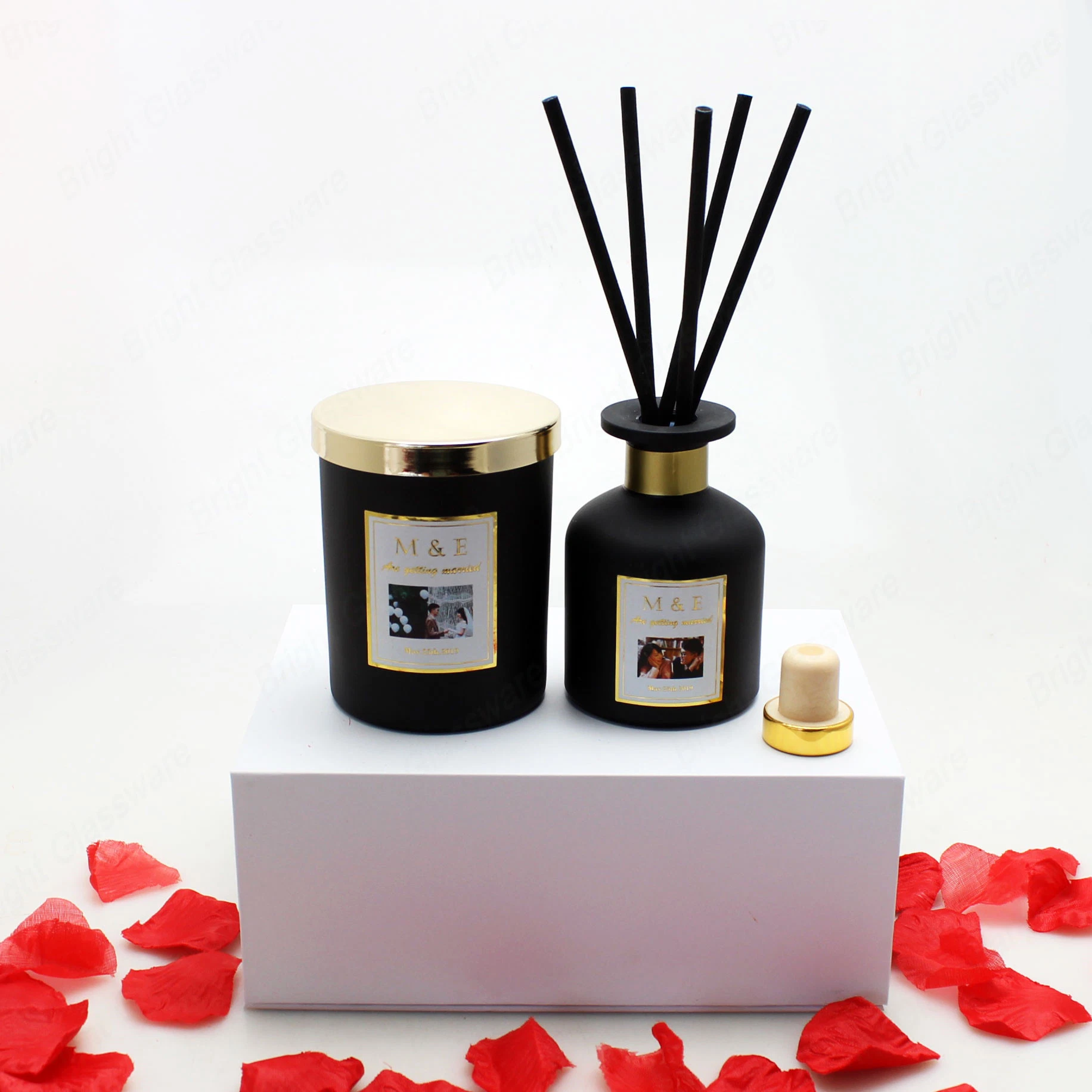 Luxury-7oz-100ml-Mattle-Black-Diffuser-Candle Set for Weeding Gift