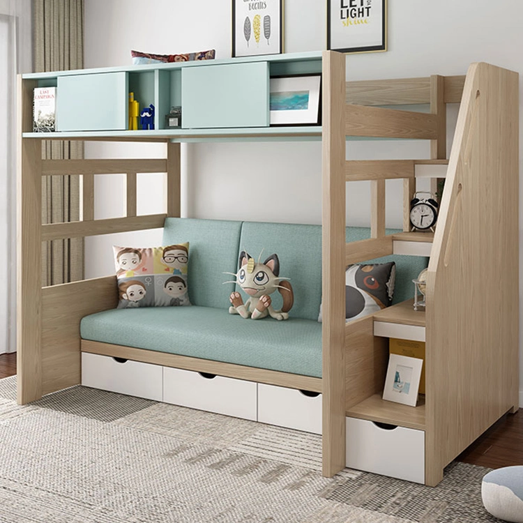 Nice Design OEM ODM Home Bedroom Furniture Kids Wooden Solid Wood Bunk Bed MDF Single Bed for Girls and Boys Children with Shelf