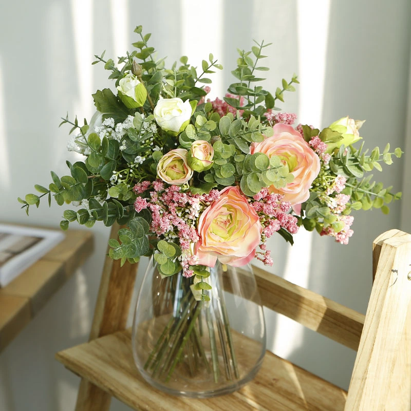 Flores artificiales flores de seda Leaf Hydrangea boda ramo de novia decoración floral