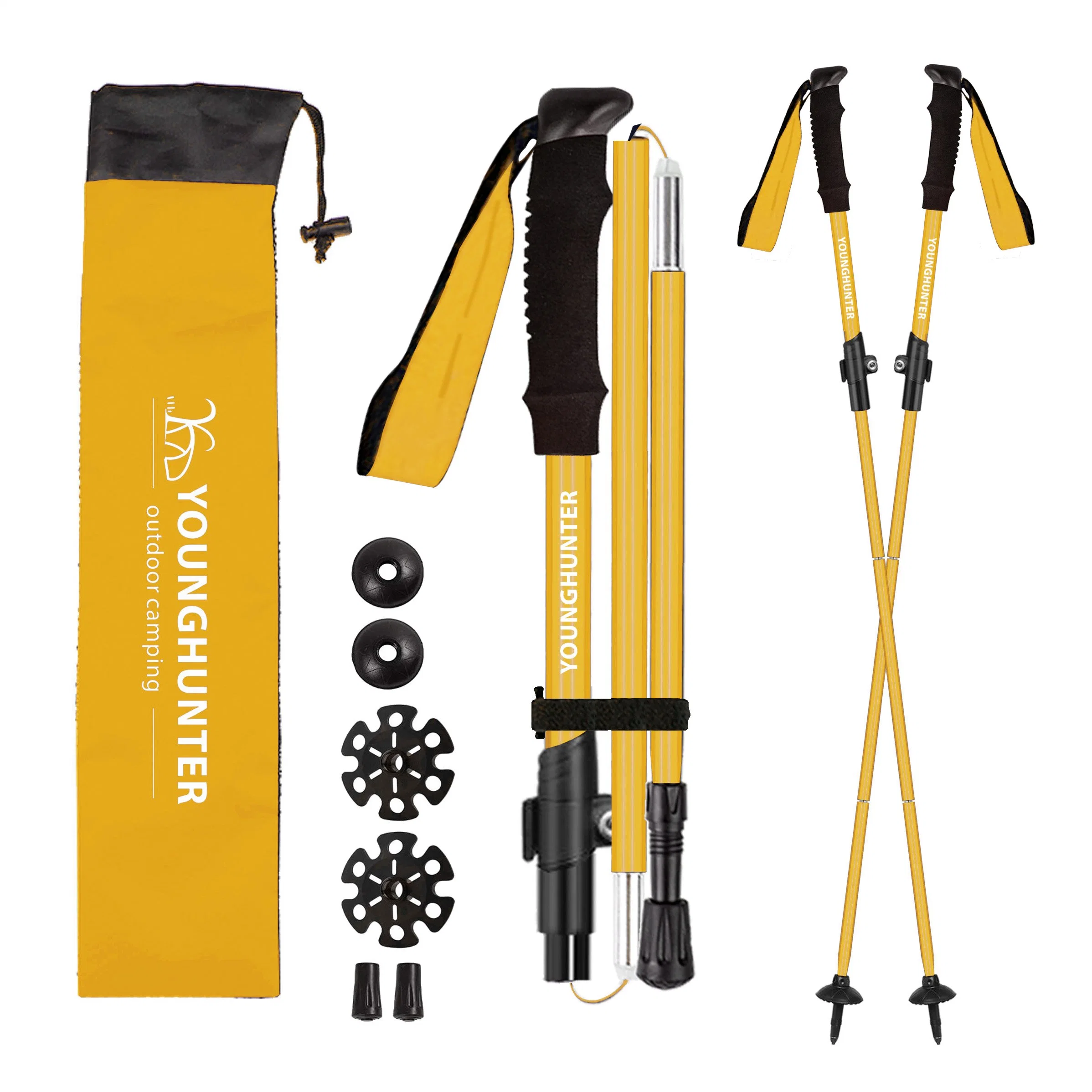 Wholesale/Supplier Ultra-Light Aluminum Trekking Pole Telescopic Folding Camping Equipment Hiking Stick-Yellow