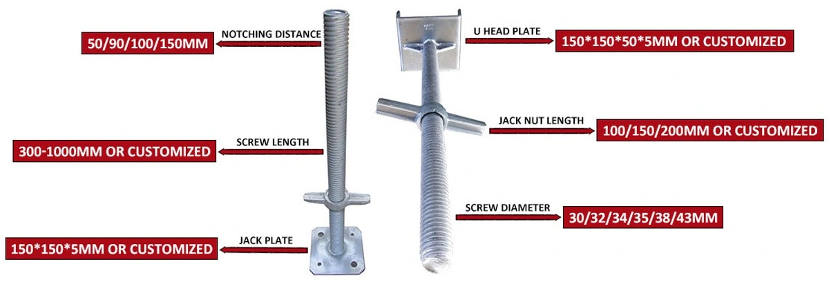 DIN4425 Standard Fixed Hollow Solid Adjustable base Jack for Scaffoldings