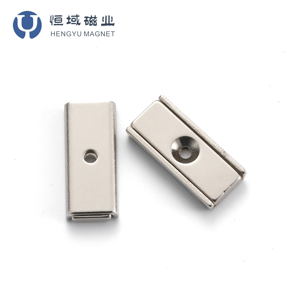 Industrial Rectangular Pot Channel Neodymium Magnet with Countersunk Hole N Block Magnet