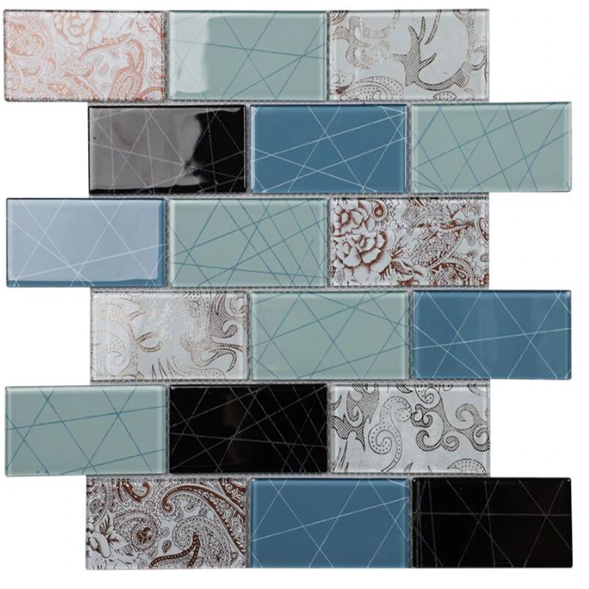 84p300*300 Metal Tile Strip Glass Mosaic for Lobby Wall