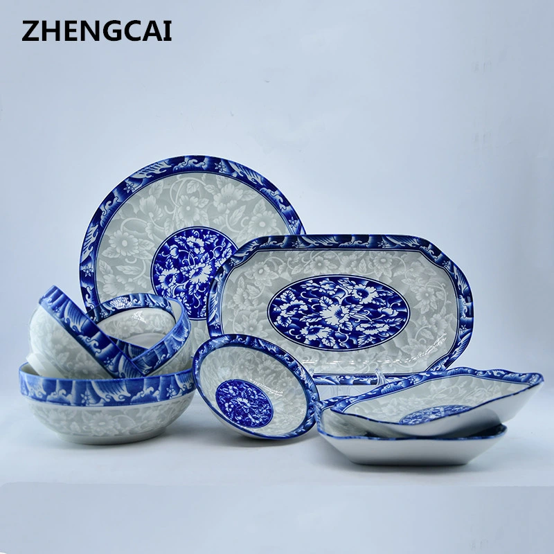 Оптовый круглый керамический синий и белый фарфоровый китайский стиль керамика Посуда для посуды