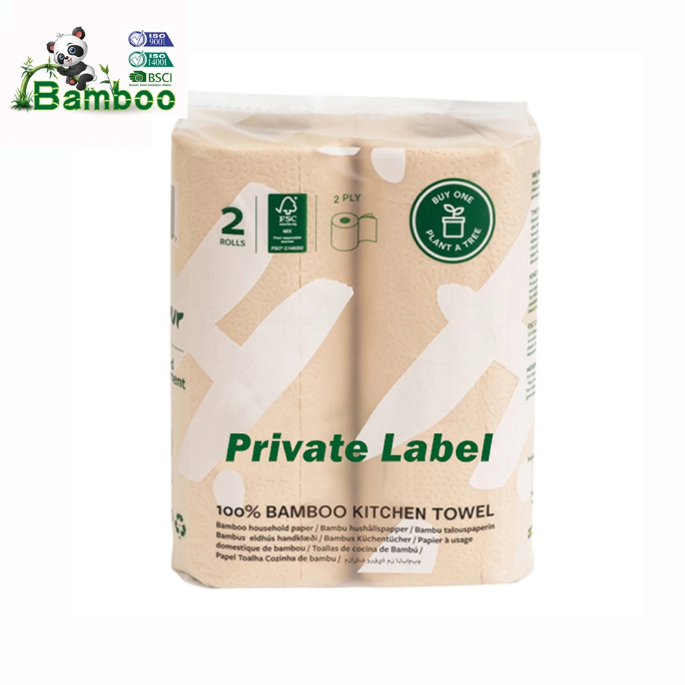 Bamboo Rouleaux de Papier Essuie-Tout Pack de 2 Rouleaux (2 épaisseurs) Biodégradables, Polyvalents, Sans Plastique, Écologiques, Super Absorbants, Solides et Durables