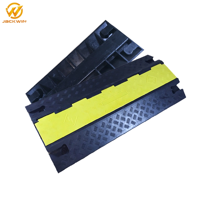 Yellow and Black Color 2 Channels 2 Way Rubber Cable Cords Hose Ramp Protector