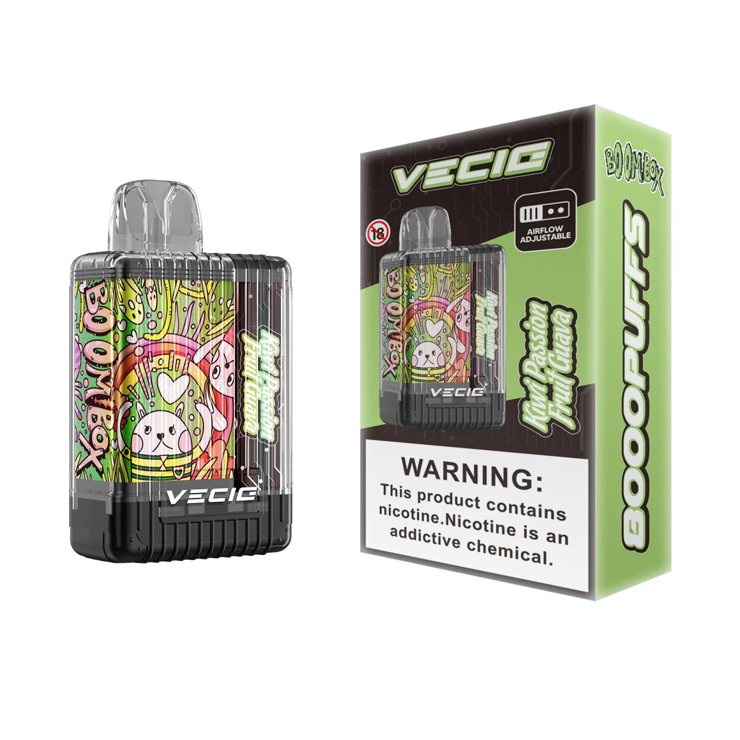 أعلى القرد Vape المصنعون القرد المهبلي قبل التخلص من الهواء القابل للضبط الظرف القابل للاستعمال مرة واحدة Vecig Boombox 8000 قابل لإعادة الشحن مع 10 نكهات لذيذة