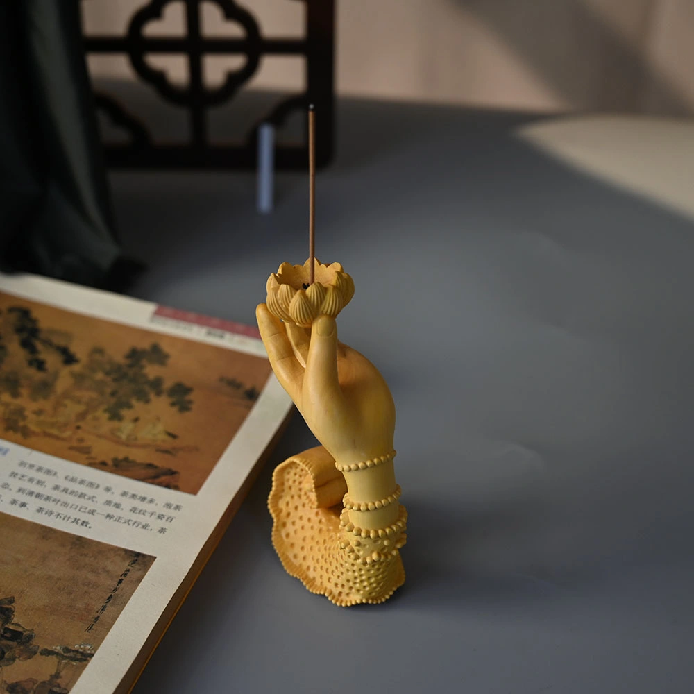 La main de Bouddha Lotus encens en bois massif d'insertion Accueil Sculpture de cérémonie du thé