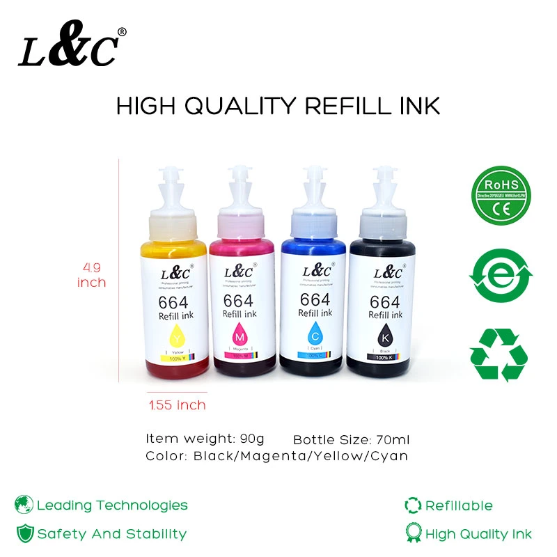 Depósito de tinta de impresora T664 Ep 664 Recarga de tinta para impresora de tinta Epson et-2550/2600/2650/3600/4500/14000/L555