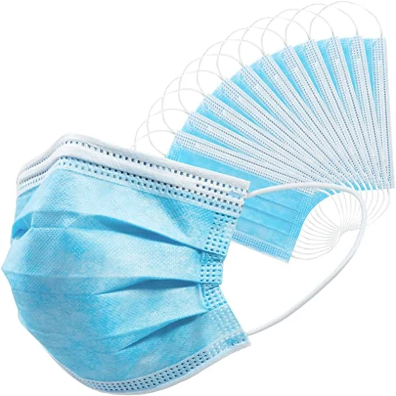 3ply Disposable Blue Adult Face Mask Non-Woven with Breathable Material and Adjustable Nose Bridge