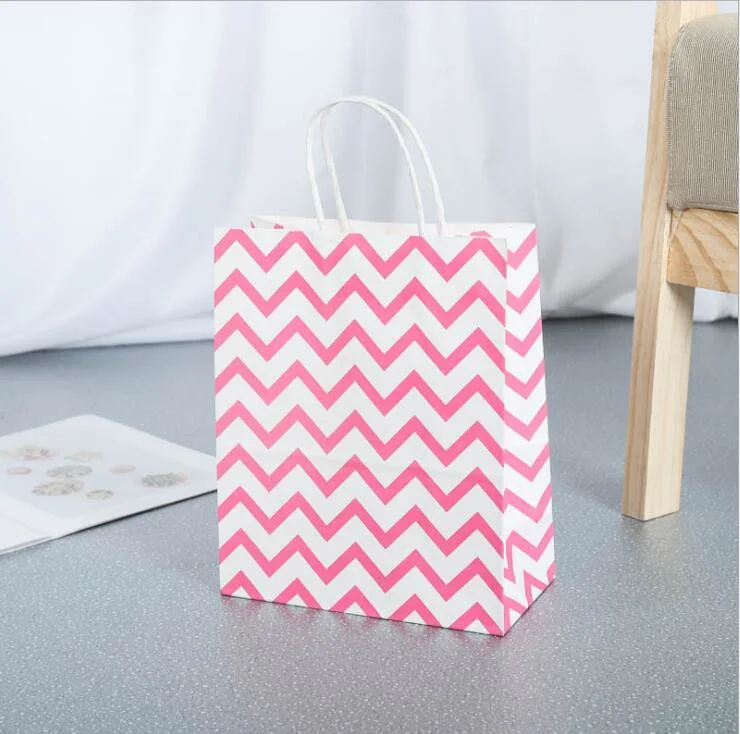 White Craft Paper Bag with Wave Line Printing