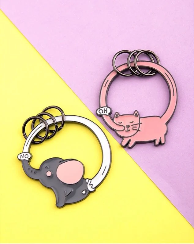 Personal Sublimation Cute Anime Cat Zoo Elephant Giraffe Wheal Plant Chain Simons Cat Metal Zinc Alloy Stainless Steel Enamel Rubber PVC Metal Custom Key Ring