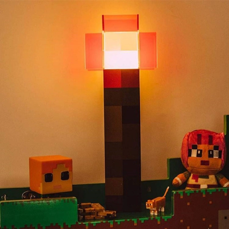 Red Stone LED Cartoon Block Torch Rechargeable Toy Lamp Flashlight