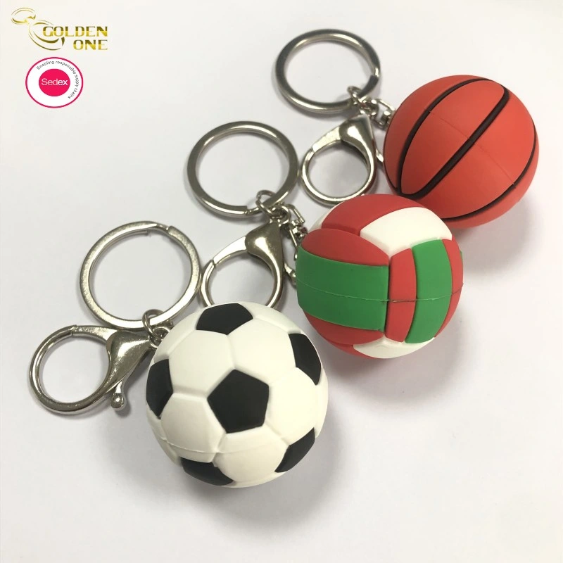 Hot Sale Product 3D Basketball Volleyball Soccer Football Silicone Key Ring Rubber PVC Keychain for Gift
