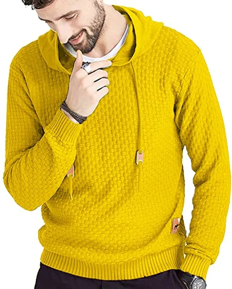 Zaitun Mens Hooded Sweatshirt Long Sleeve Solid Knitted Hoodie Pullover Sweater