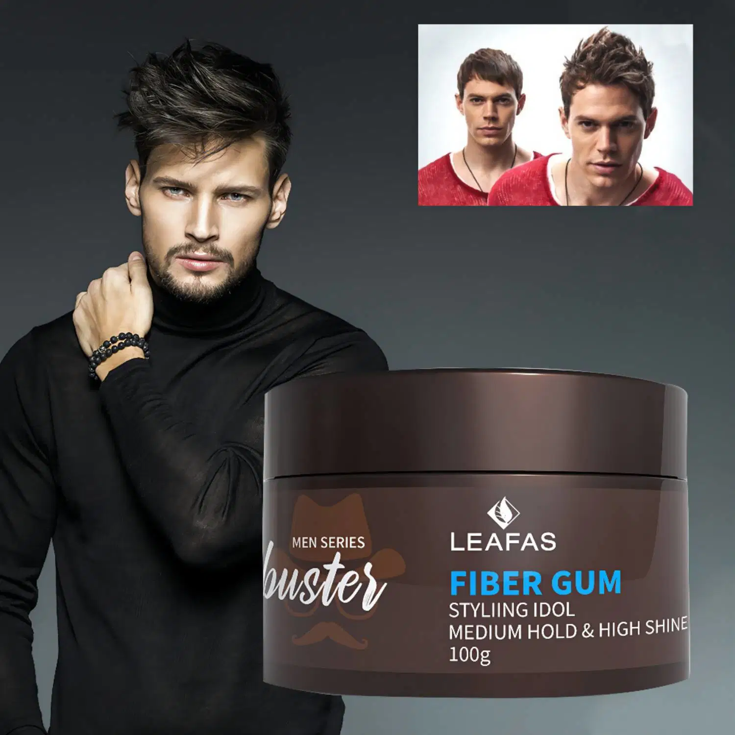 OEM Hombre serie de retención mediana Alto brillo Fibra Gum Cabello Cera