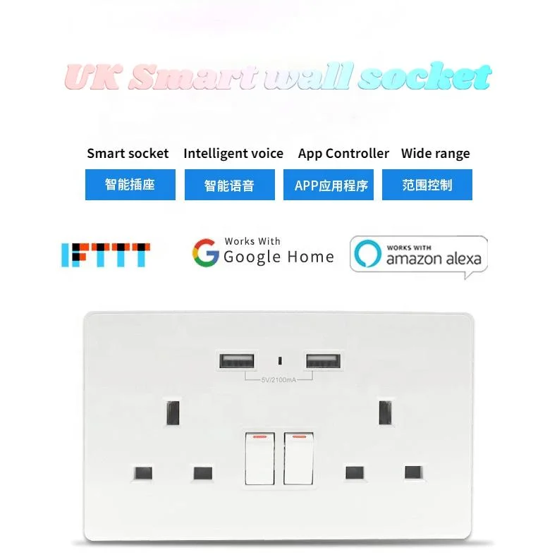 WiFi Smart USB Wall Socket UK Electrical Plug Outlet 13A Power