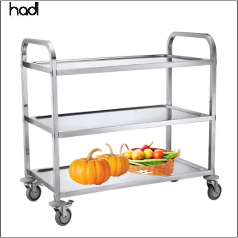 Guangzhou Hadi Kitchen Supplies 3 Tier Folding Hospital Food Service Trolleys Cart, Buffet Cart Trolley Stainless Steel Airline Trolley Service Cart