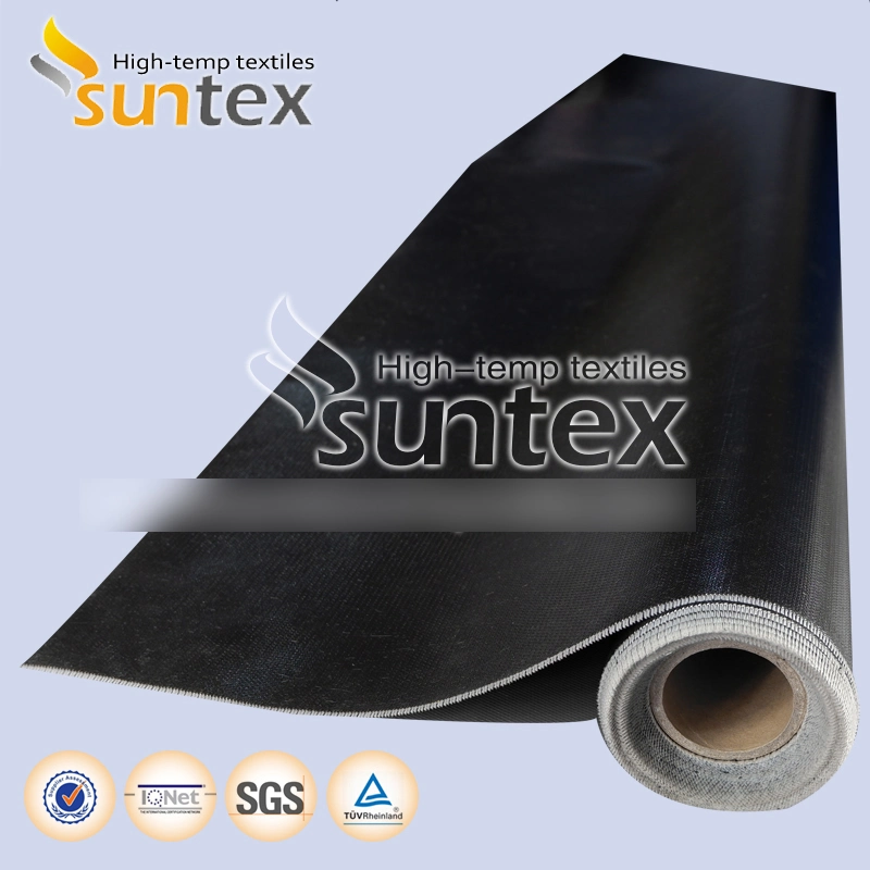 Black 0.42mm E-Glass Fire Resistance Coated Fire Blanket Waterproof Double Sided Fiberglass Insulation