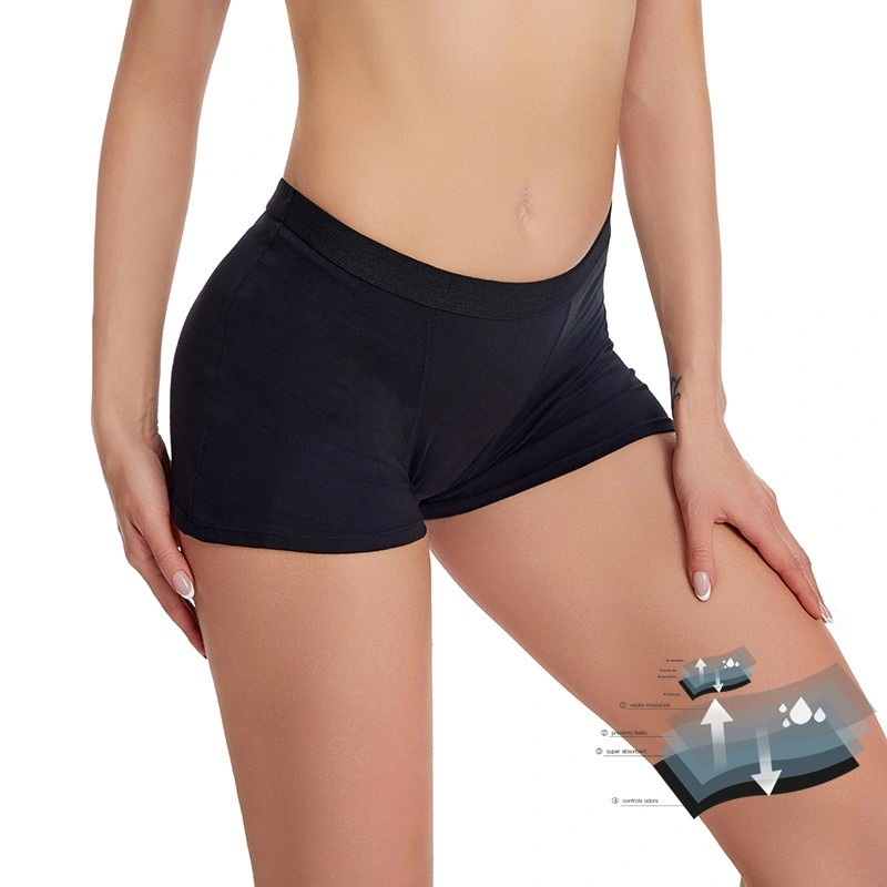 Bolihong OEM algodón orgánico período Boyshort reutilizable 4 capa a prueba de fugas Heavy Flow Boxer biodegradable Bambú Bragas Deportes menstruales