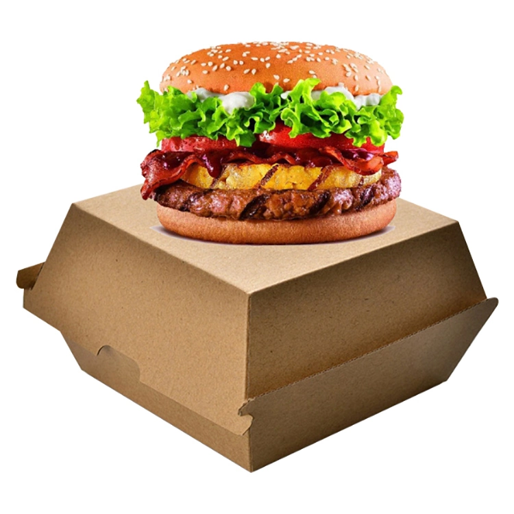 Kraft Paper Fry Chicken Hamburger Packaging Box Hard Cardboard Black Custom Takeaway Burger Box for Fast Food