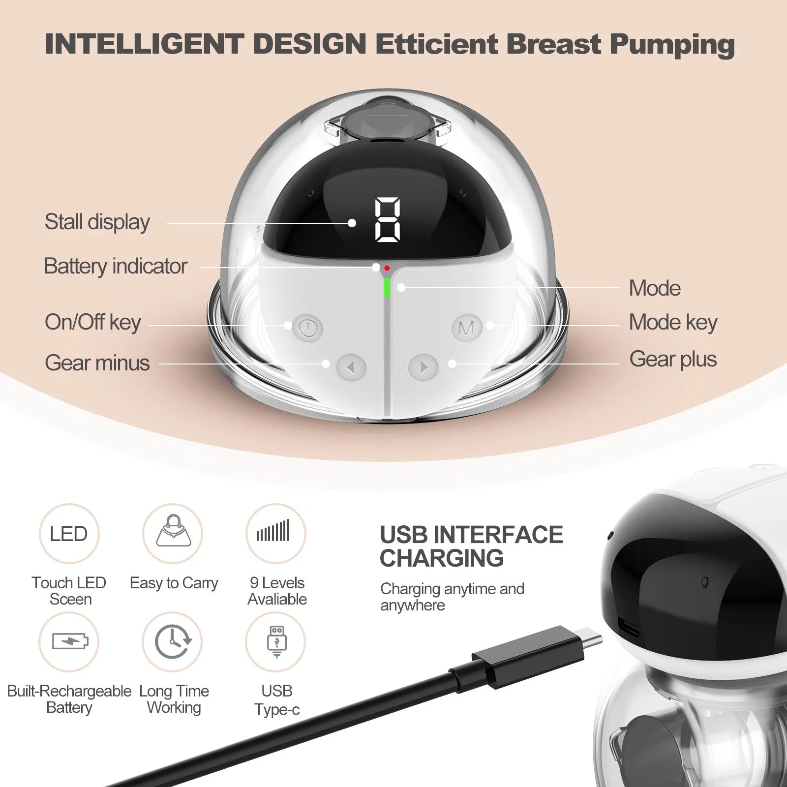 CE Approved Electric Wearable Breast Pump Hands-Free Breast Feeding Pump