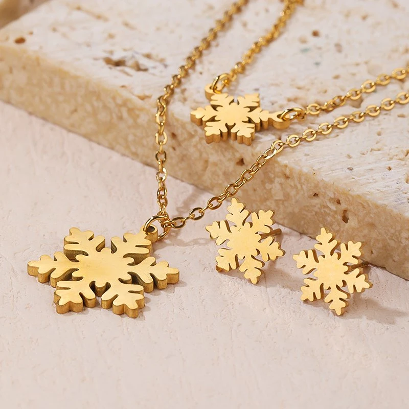 2023 New Arrival Jewellery Steel Earring Necklace Set with Snowflake Women Accessories