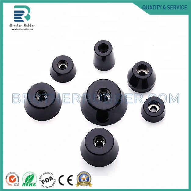 Customized Round Cone Shape Molded Rubber Feet with Steel Washer Built-in