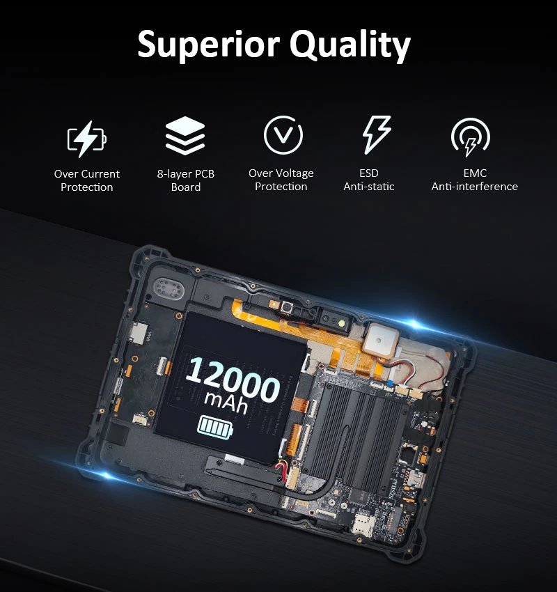 800X1280 IP67 Waterproof Tough Tablet PC Large Capacity Battery Bluetooth Industrial Grade Tablet