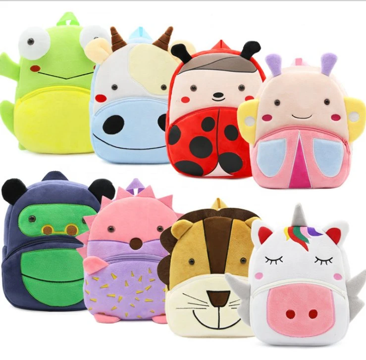 Customized OEM Cute Children Plush Boy Girl 3D Kids Zoo Animal Cartoon Backpack for School