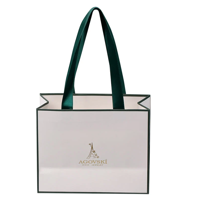 Paper Packing Green Paper Kraft Bags Shopping Bags Free Design Custom Craft Packaging Bags Max with Ribbon