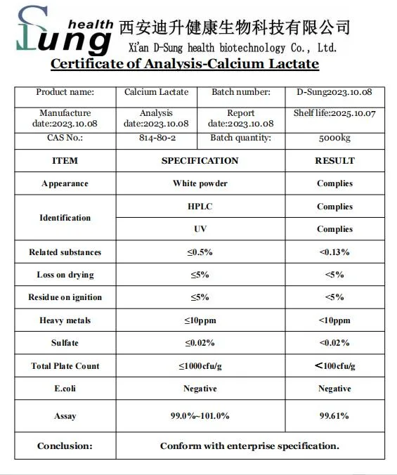 Nährstoffe Enhancer Calcium Lactate Food Additive Calcium Lactate Pulver Calcium Laktat