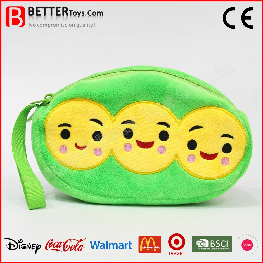 Smile Face Pea Double-Layer Zipper Soft Stuffed Plush Purse Wallet Handbag