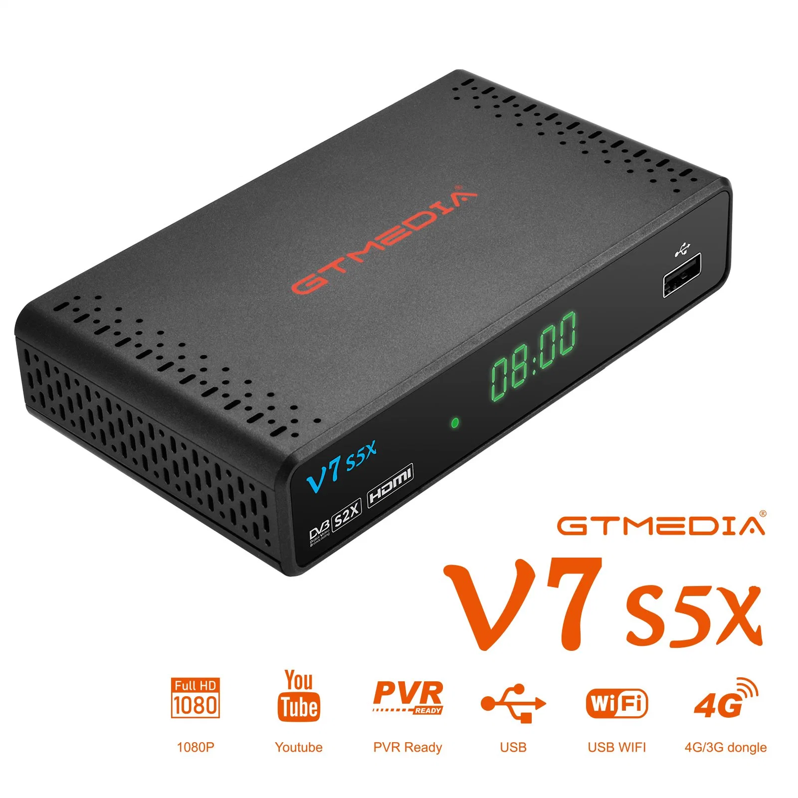 Gtmedia V7 S5X DVB S2X S2 descodificador FTA digital satélite Receptor de TV com rotação automática Biss