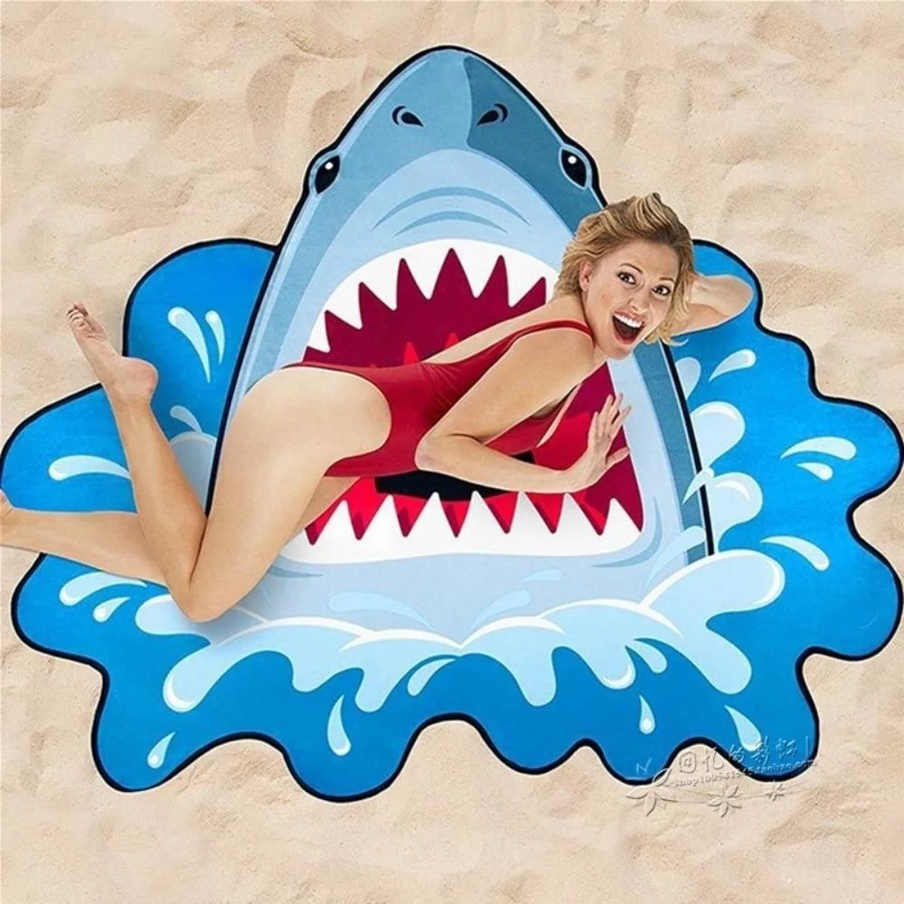 Shark Rainbow Round Beach Polyester Bath Towel Cute Hippie Blanket Beach Mat Shower Curtain Yoga Mat Travel Bl20803