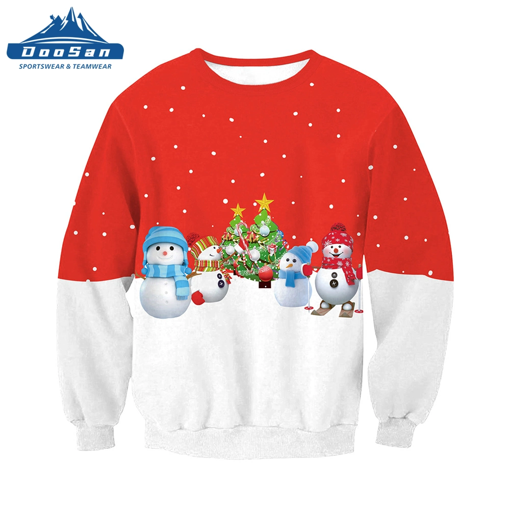 Hot Sale Personalize Natal Family Wear Christmas-Box Sweater Christmas Round Sweatshirt de pescoço Sublimation Custom Festival Sweater para a multidão da Juventude