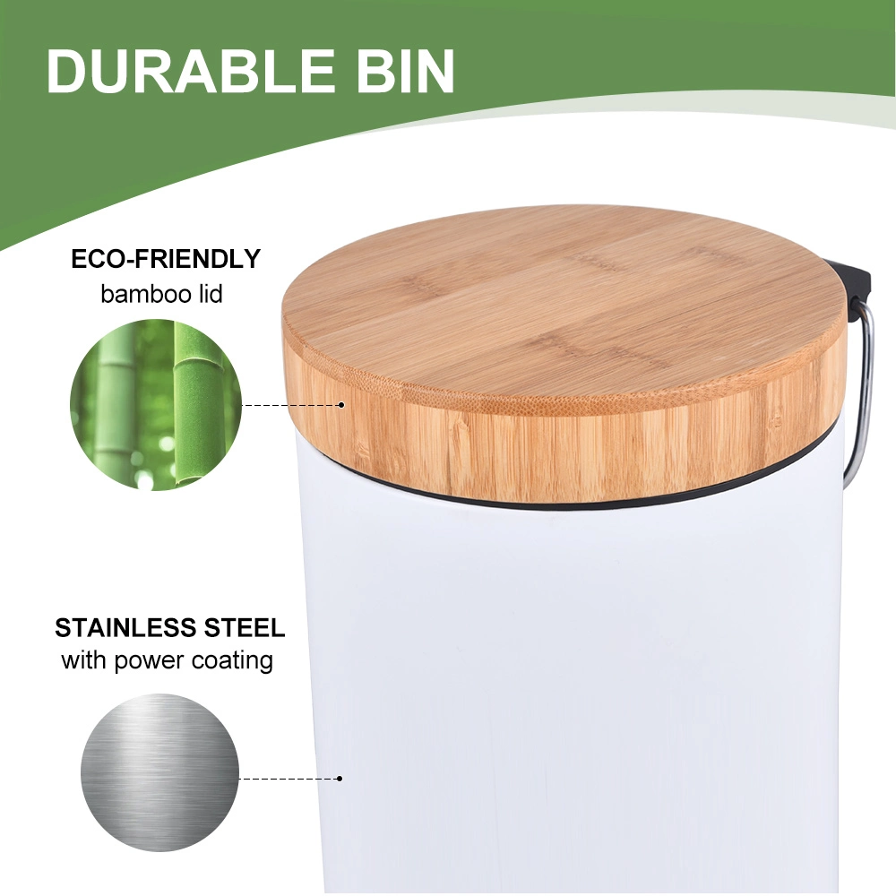 Newly Design European Style White Trash Can with Bamboo Lid