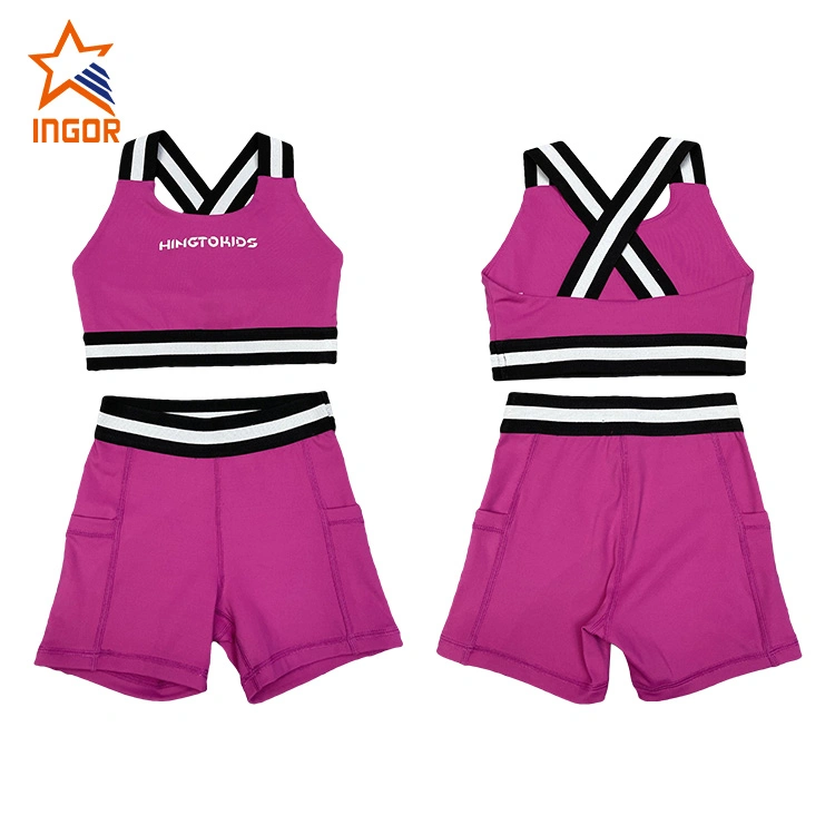 Ingorsports Kids Swimwear Soft Waitband Elastic Band Bra & Two Side Pocket Design Short Set Children Sports Wear Activewear