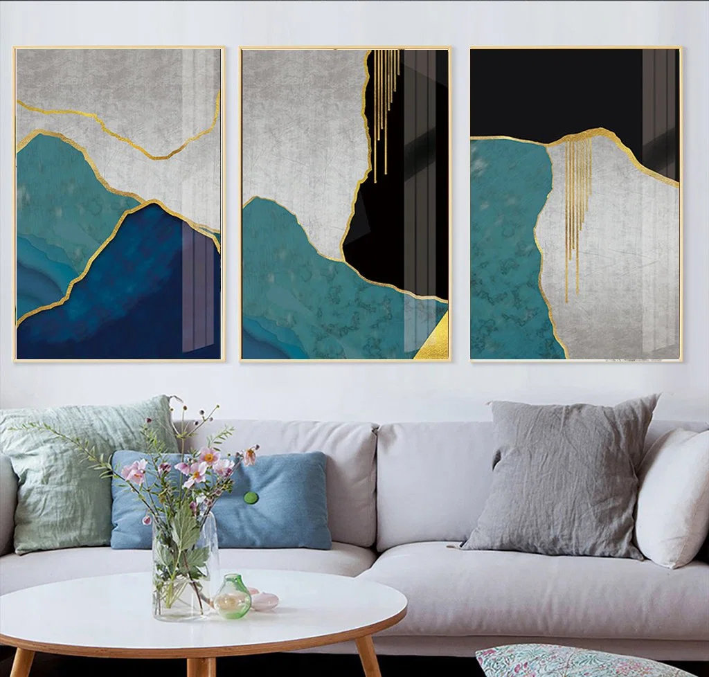 Atacado Golden Floating Frame Wall Art 3 Panel Abstract Modern Desenho pintura Canvas