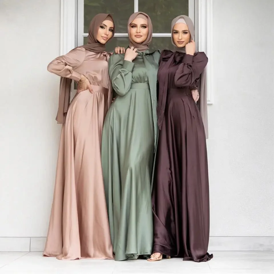 Abaya mujeres Musulmana vestir 2024 Dubai Musulmana Moda Satin Grande Vestido