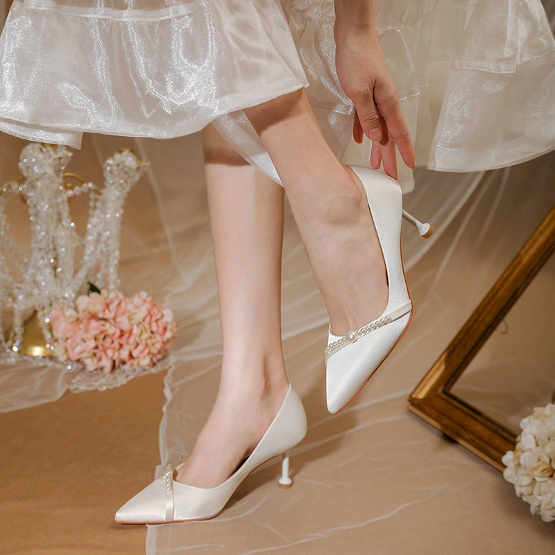 White Stilettos Pearl Wedding Shoes Everyday Women's Shoes