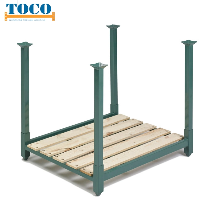 China Company Custom Built Carpet Roll Collapsible Stackable Pallet Rack with Wood Deck