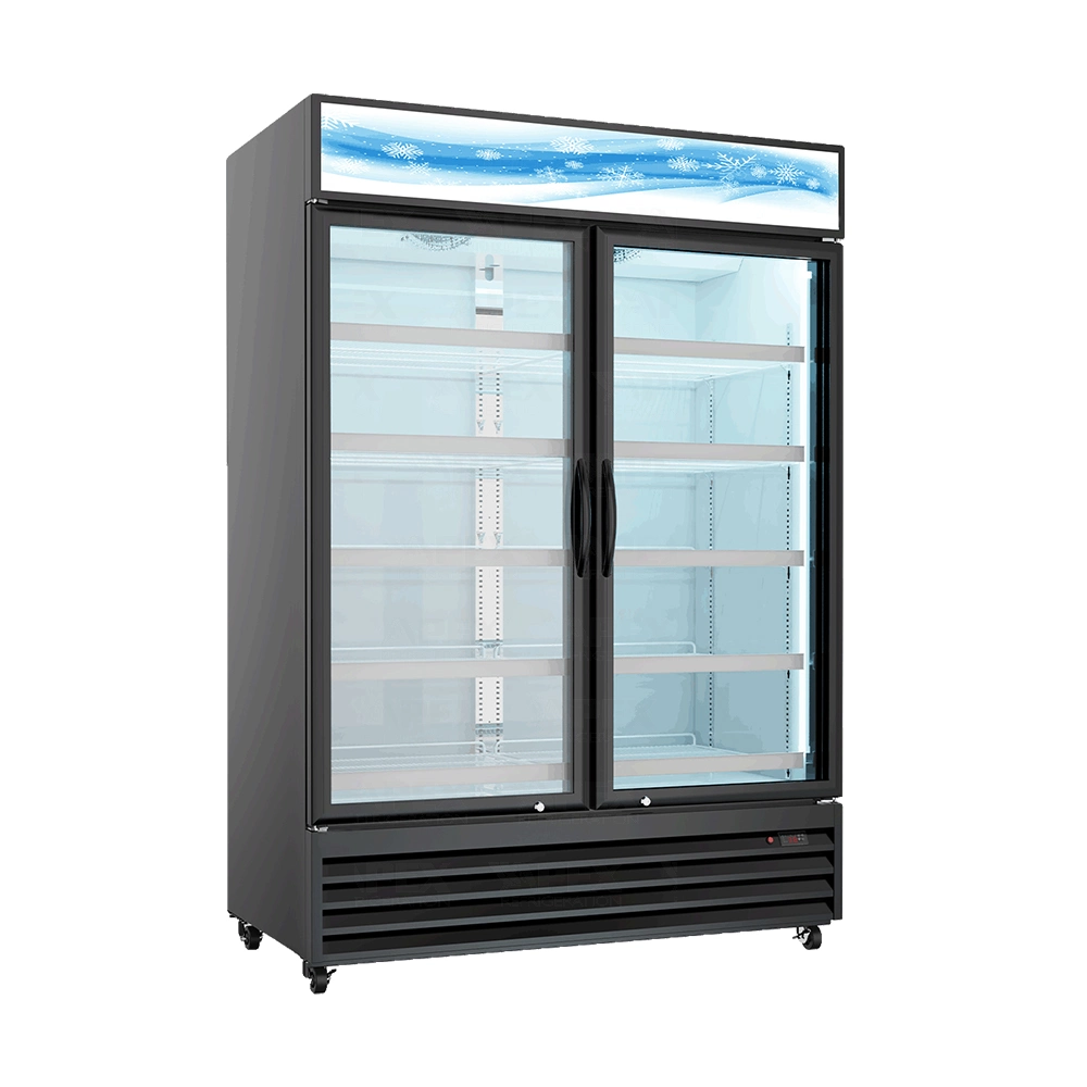 Apex Commercial Upright Double Glass Doors Cold Coke Display Fridge