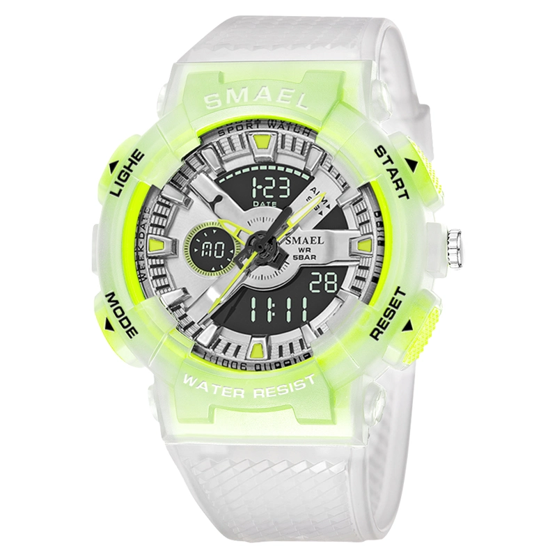 Светло-зеленый цвет Спорт Новый Приезд водонепроницаемый Спорт Chrono Watch Мужские пластиковые часы Relojes De Hombre Analog Digital LED