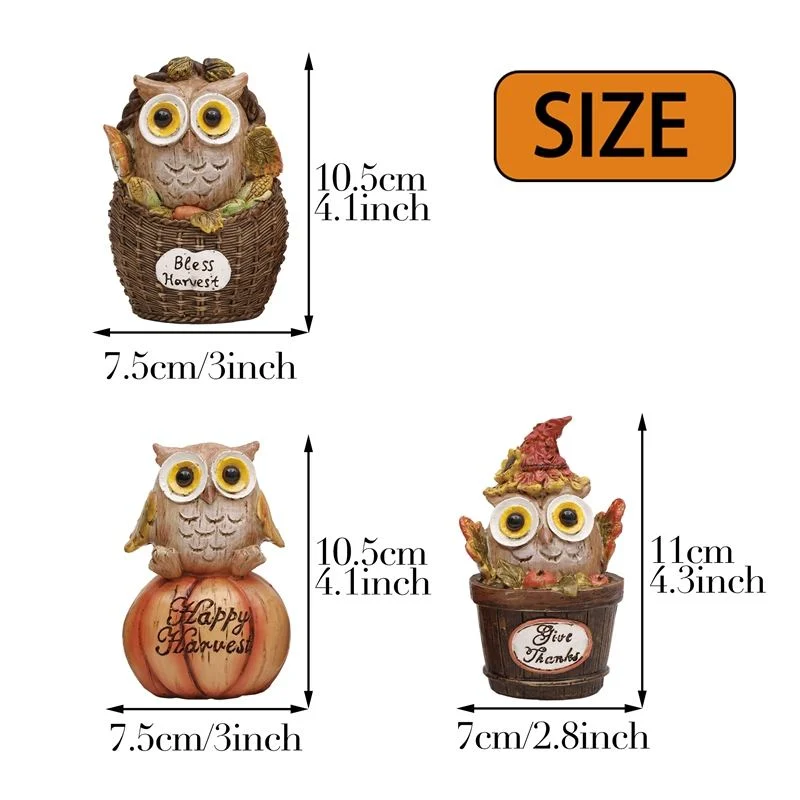 3PCS 26cm Owl Harvest automne Table décor Figurines de Thanksgiving