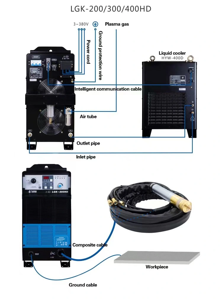 Huayuan Lgk-200HD Lgk-120IGBT Plasma Cutter Source with Hyw-400 Water Cooler