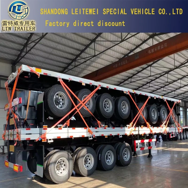 4 Axls Tri-Axle 20FT 40ft 45 ft Semi plataforma plana Terminal remolque remolque semi plana con bloqueo de contenedores