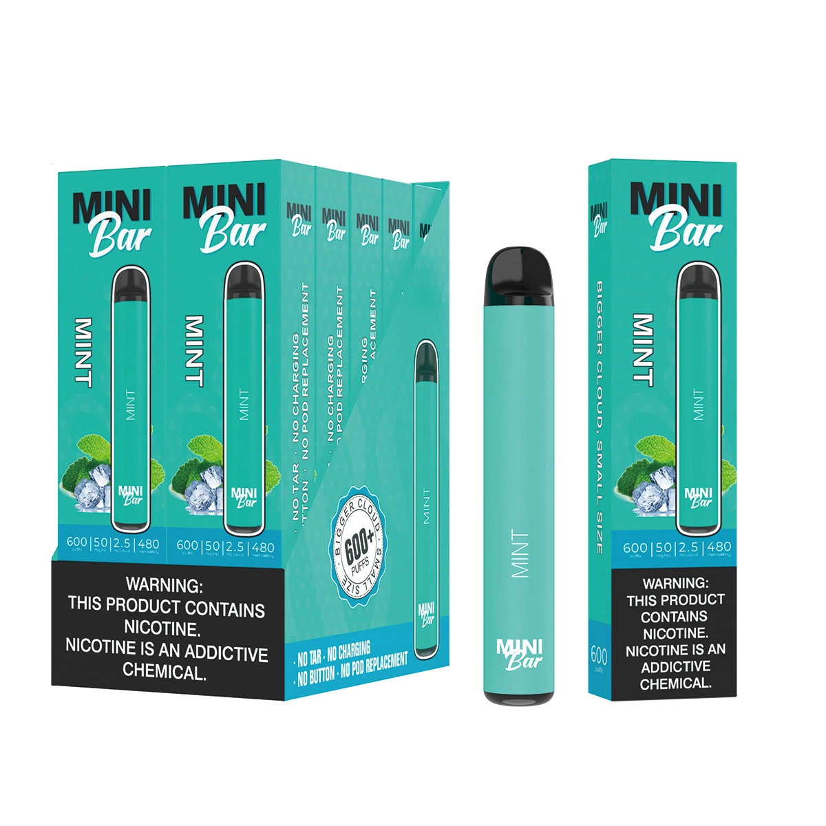 2021 Newest 600 Puffs Disposable Vape 2.5ml 5% Salt Nic Electronic Cigarette Mini Bar